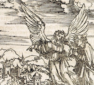 Detail from woodcut illustration from the workshop of Lucas Cranach the Elder (1472-1553), in Luther's Das newe Testament deutzsch, 1522. Sp Coll K.T. f7