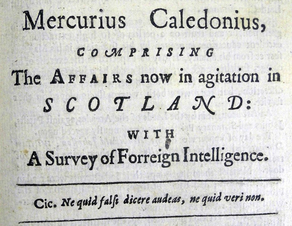 Headline and motto of the Mercurius Caledonius (Sp Coll BD1-c.54)