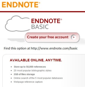 Endnote Basic网页的屏幕捕获