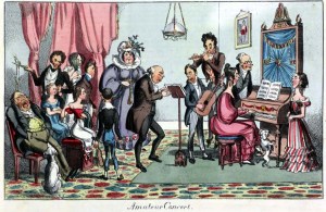 一场“业余音乐会”讽刺地描绘了19世纪20年代的生活。“北镜”，1825年11月28日