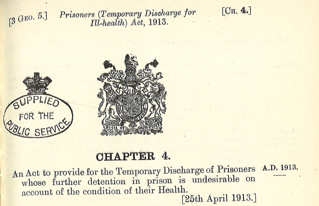 囚犯(因健康不良而临时释放)法案，1913年第4章