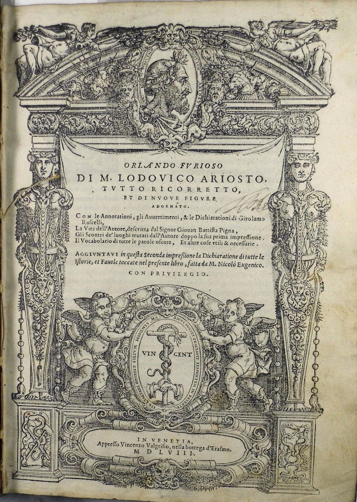 1558年的Furioso的扉页上有早期(17世纪?)的签名“T.(?)”可口可乐”。(Sp科尔q2)