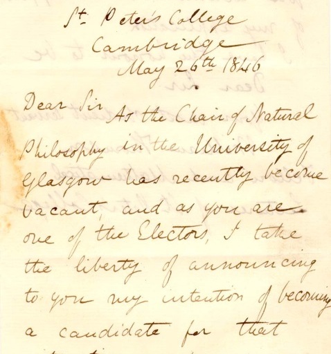 1846年5月26日，威廉汤姆森到威廉·弗莱森（东方语言教授），1846年5月26日（格拉斯哥大学特殊收藏，Kelvin F20）。可在http://special.lib.gla.ac.uk/exhibns/kelvin/correskentents.html中获得。