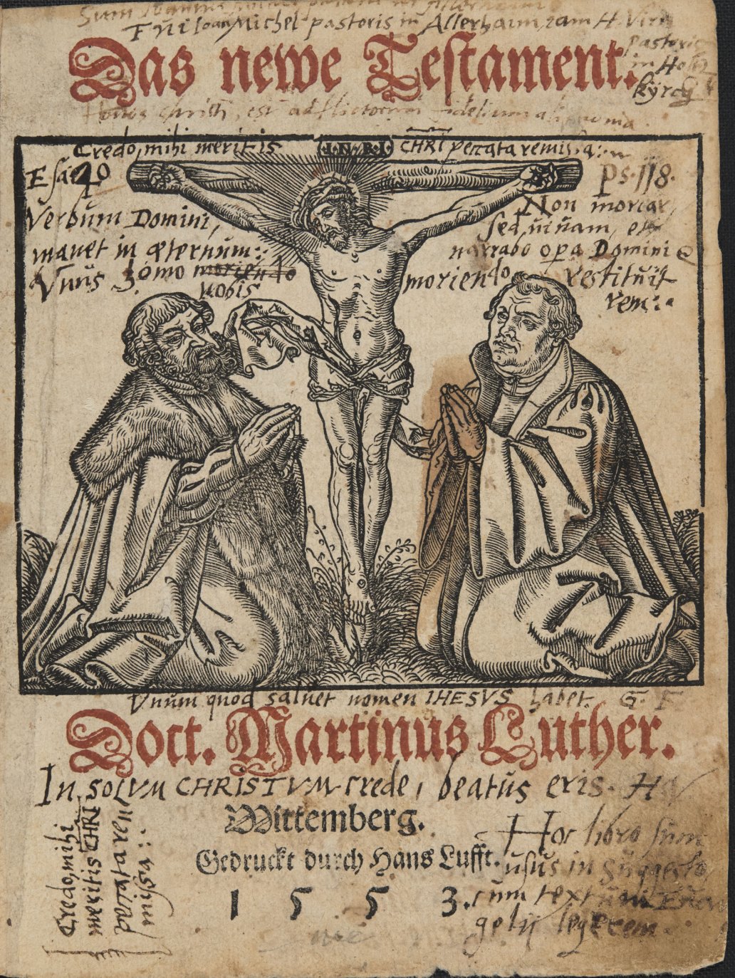 查看特别收藏中的材料不仅揭示了作品的图像和背景的新方面，而且还可以告诉我们它的来源。马丁·路德的《新新约全书》(1553)中的旁注表明，这本书曾属于一位名叫迈克尔的牧师，他在16世纪后期的新巴伐利亚的吉贝尔施塔特市工作。(Sp科尔K.T.7)