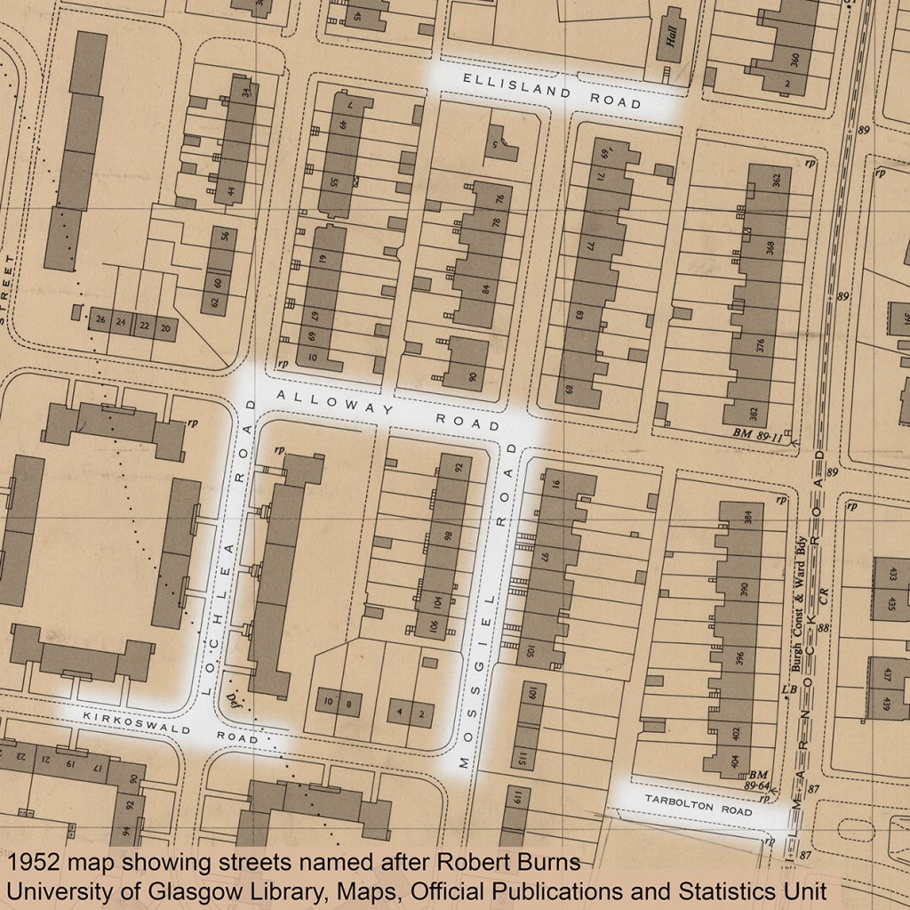 1952年图显示以罗伯特烧伤以后命名的街道